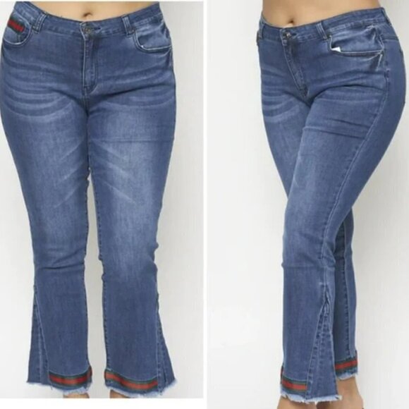 NEW KOKO Insert Flare Jeans with Green Red Trim - Picture 1 of 12